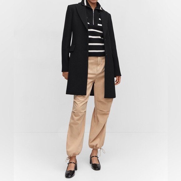MANGO Lapelled Straight-Cut Coat, Black - Medium - Picture 2 of 8
